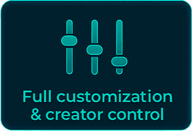 Stylized avatar icon with a golden crown representing creator ownership and independence, set against a vibrant digital background. The image conveys empowerment and confidence.